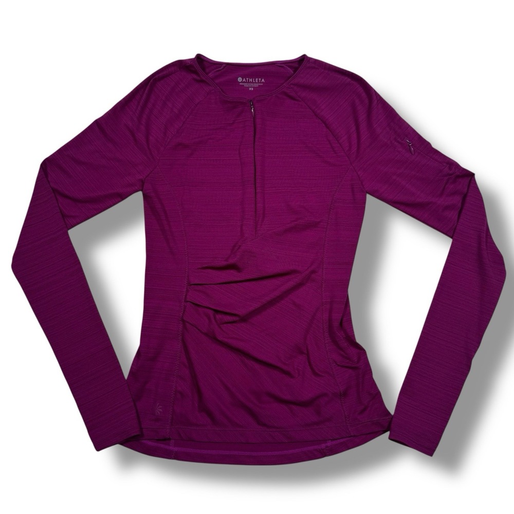 Athleta Top Women's XS Pacifica Wrap Long Sleeve‎ 1/2 Zip Crew Neck Purple Run